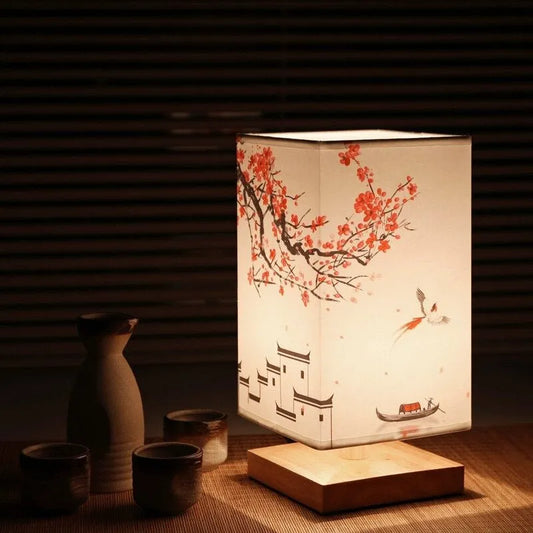 Japanisch-skandinavische Nachttischlampe