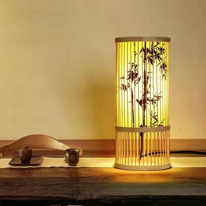 Japanische Nachttischlampe aus Bambus Zen