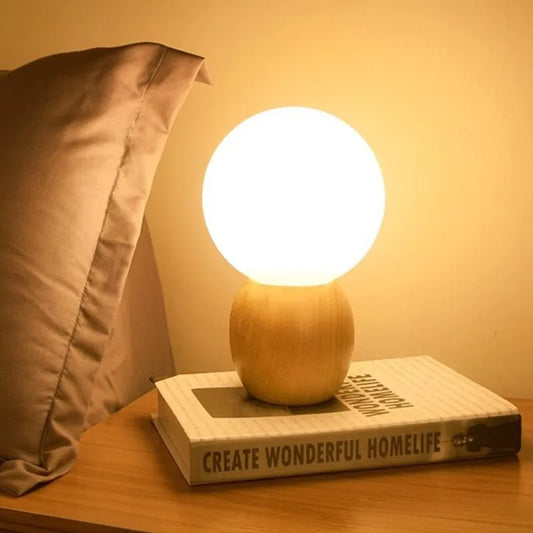 LED-Nachttischlampe Holzkugel