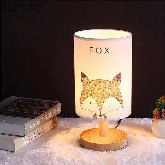 Nachttischlampe Holz Lampenschirm Tiere