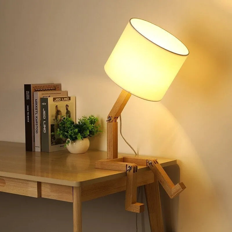 Nachttischlampe Holz Roboter
