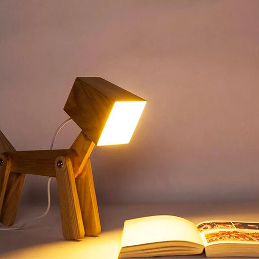 Nachttischlampe Hund Holzform