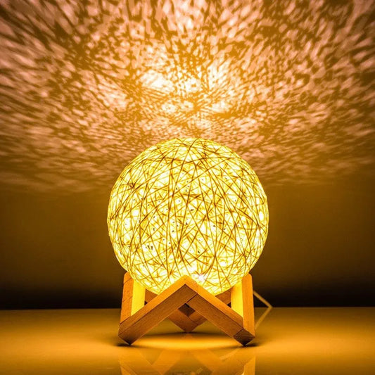 Nachttischlampe Rattan Mond