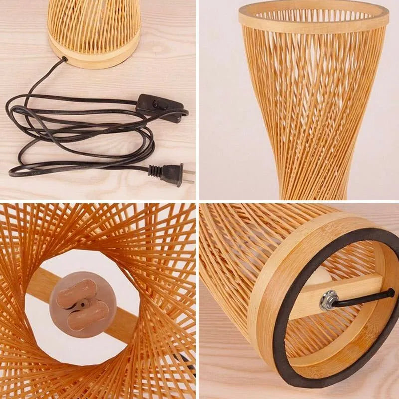 Nachttischlampe aus geflochtenem Bambus